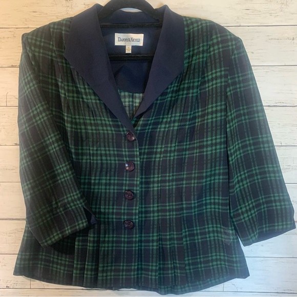 Danny & Nicole Jackets & Blazers - Danny & Nicole Green and Blue Plaid Blazer